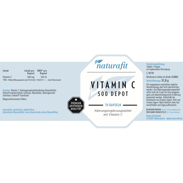 naturafit Vitamin C 500 Depot Kapseln, 70 pcs. Capsules
