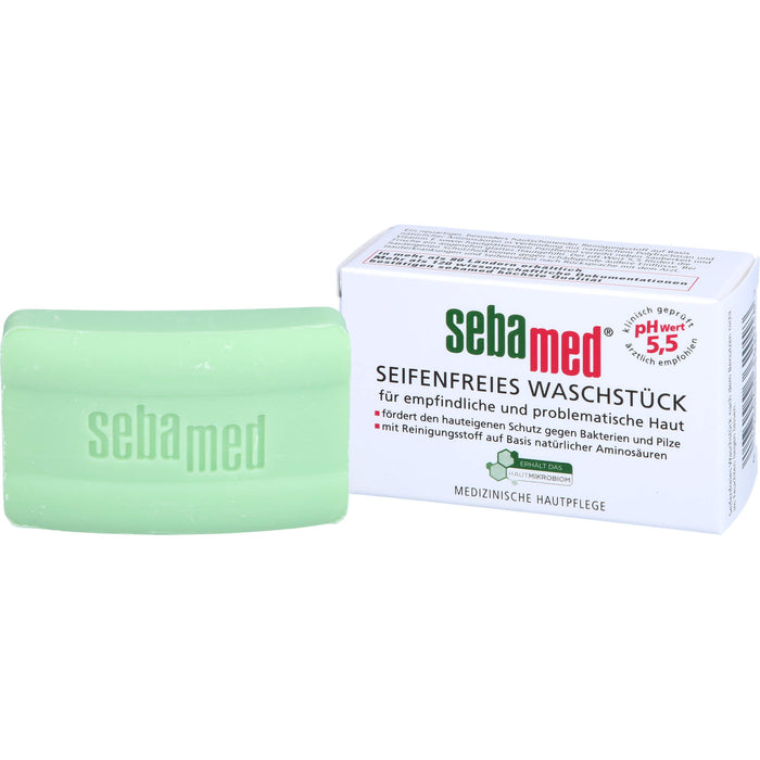 Sebamed seifenfreies Waschstück mit Vitamin E für empfindliche Haut für eine sanfte porentiefe Reinigung, 50 g soins du corps
