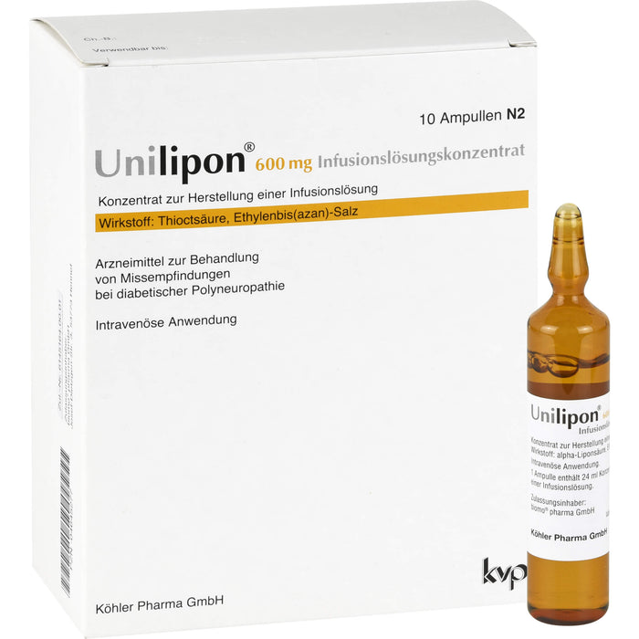 Unilipon 600 mg Infusionslösungskonzentrat bei Missempfindungen bei diabetischer Polyneuropathie, 10 pcs. Ampoules