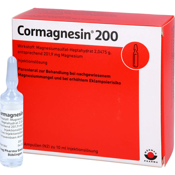 Wörwag Cormagnesin 200 Injektionslösung zur Therapie eines Magnesiummangels, 10 pcs. Ampoules
