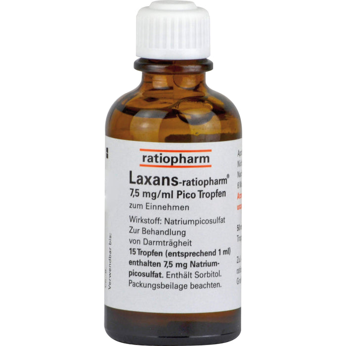 Laxans-ratiopharm 7,5 mg/ml Pico Tropfen zur Behandlung von kurzfristiger Darmträgheit, 50 ml Solution