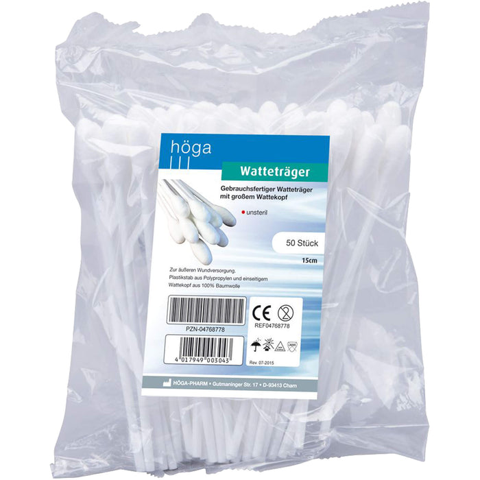 Watteträger 15cm mit großem Wattekopf, 50 St 