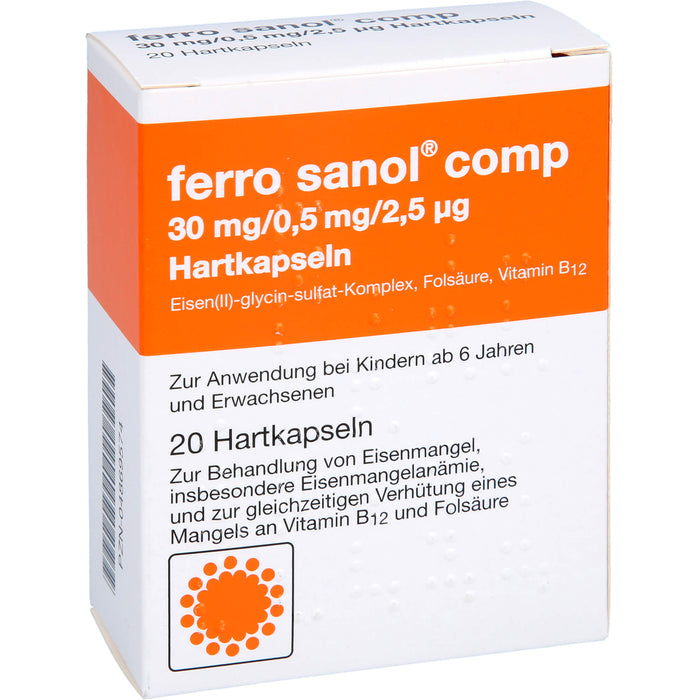 Ferro Sanol comp 30 mg / 0,5 mg / 2,5 µg Hartkapseln, 20 pcs. Capsules