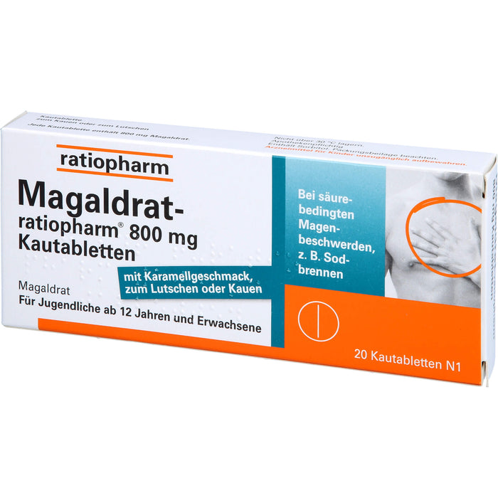 Magaldrat-ratiopharm 800 mg Kautabletten bei säurebedingten Magenschmerzen und Sodbrennen, 20 pcs. Tablets