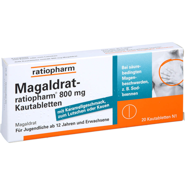 Magaldrat-ratiopharm 800 mg Kautabletten bei säurebedingten Magenschmerzen und Sodbrennen, 20 pcs. Tablets