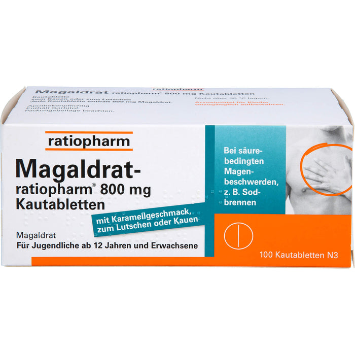 Magaldrat-ratiopharm 800 mg Kautabletten bei säurebedingten Magenbeschwerden z.B.  Sodbrennen, 100 St. Tabletten