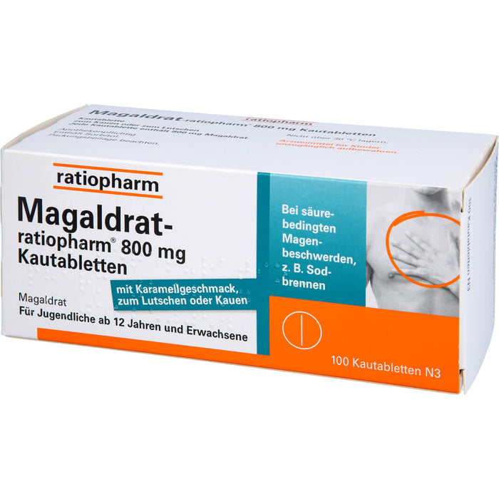 Magaldrat-ratiopharm 800 mg Kautabletten bei säurebedingten Magenbeschwerden z.B.  Sodbrennen, 100 St. Tabletten