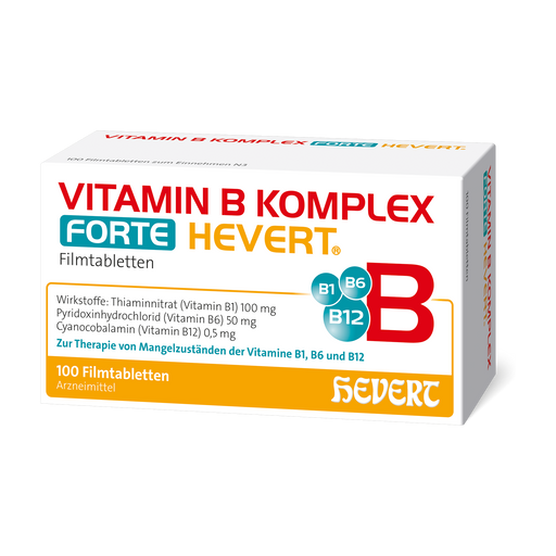 Vitamin B Komplex forte Hevert zur Therapie nachgewiesener Mangelzustände der Vitamine B1, B6 und B12, 100 St. Tabletten