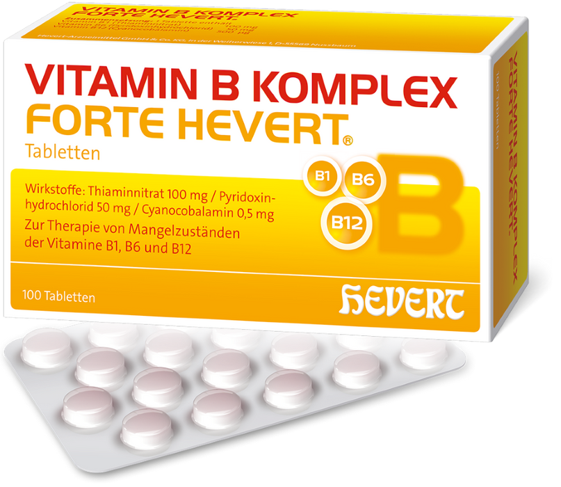Vitamin B Komplex forte Hevert zur Therapie nachgewiesener Mangelzustände der Vitamine B1, B6 und B12, 100 pcs. Tablets