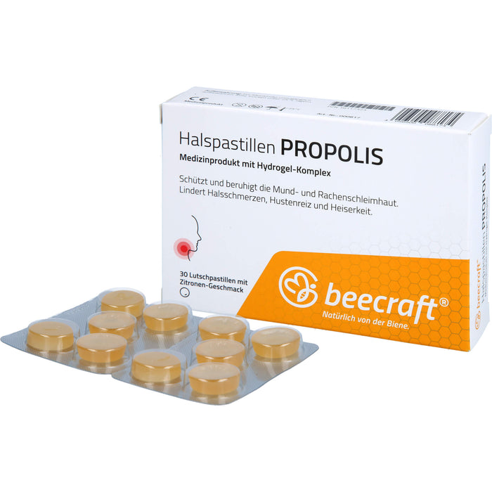 Beecraft Halspastillen Propolis schützt und beruhigt die Mund- und Rachenschleimhaut, 30 St. Pastillen