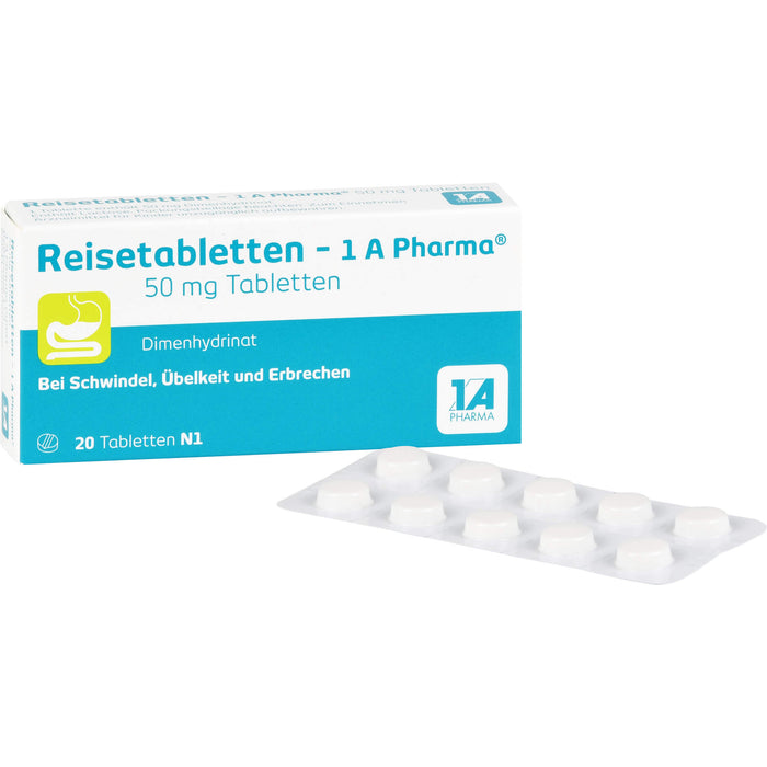 Reisetabletten - 1A Pharma bei Schwindel, Übelkeit und Erbrechen, 20 pc Tablettes