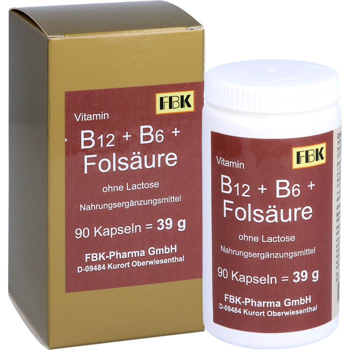 FBK B12 + B6 + Folsäure ohne Lactose Kapseln, 90 St. Kapseln