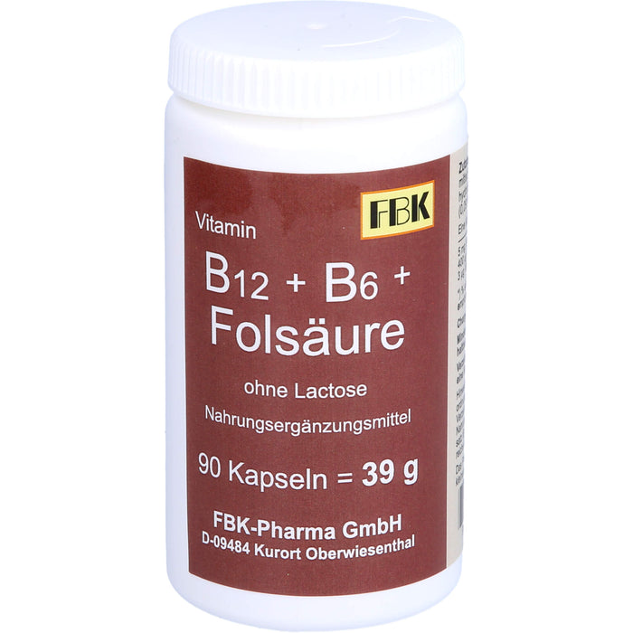 FBK B12 + B6 + Folsäure ohne Lactose Kapseln, 90 St. Kapseln