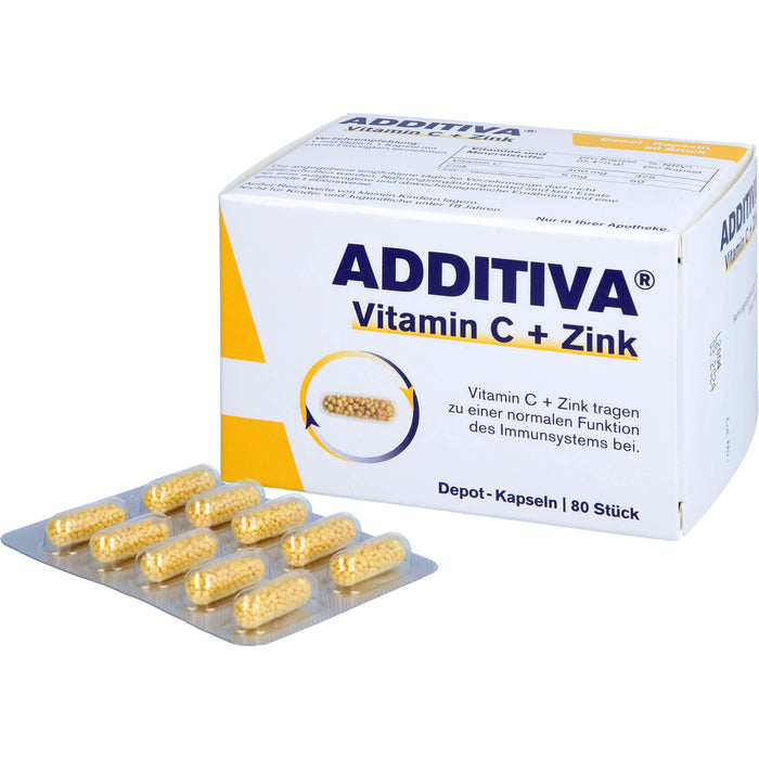 ADDITIVA Vitamin C + Zink Depotkapseln für eine normale Funktion des Immunsystems, 80 pcs. Capsules