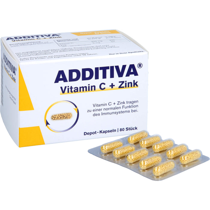 ADDITIVA Vitamin C + Zink Depotkapseln für eine normale Funktion des Immunsystems, 80 pcs. Capsules