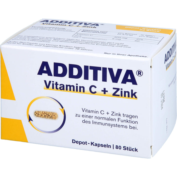 ADDITIVA Vitamin C + Zink Depotkapseln für eine normale Funktion des Immunsystems, 80 pcs. Capsules