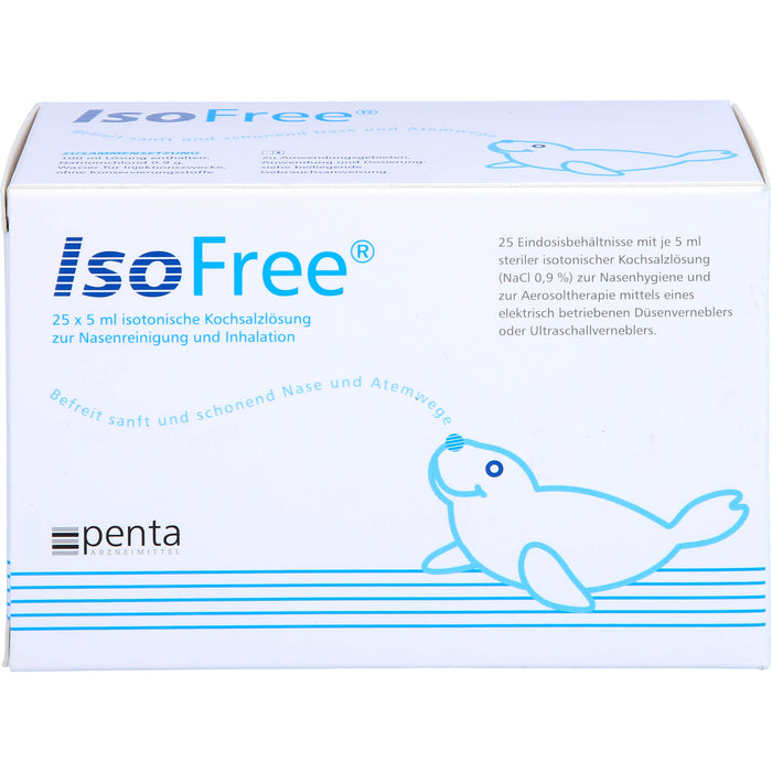 IsoFree sterile isotonische Kochsalzlösung zur Nasenreinigung und Inhalation, 25 St. Einzeldosispipetten