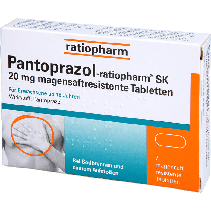 Pantoprazol-ratiopharm SK 20 mg Tabletten bei Sodbrennen, 7 pcs. Tablets