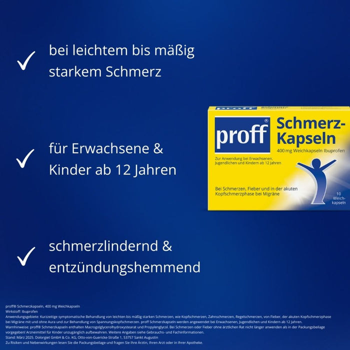 proff 400 mg Ibuprofen Schmerzkapseln bei Schmerzen und Fieber, 10 St. Kapseln
