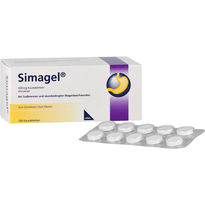 Simagel 430 mg Kautabletten bei Sodbrennen und säurebedingten Magenbeschwerden, 100 pc Tablettes