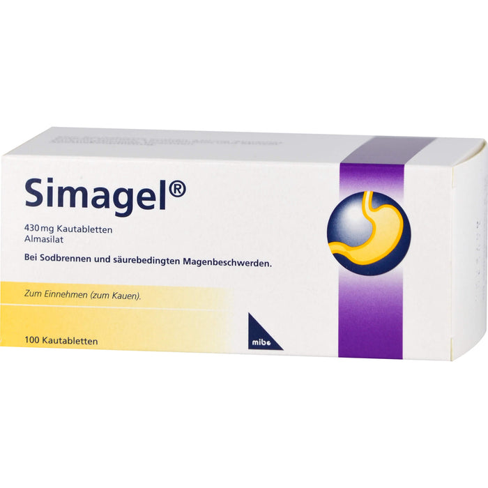 Simagel 430 mg Kautabletten bei Sodbrennen und säurebedingten Magenbeschwerden, 100 pc Tablettes