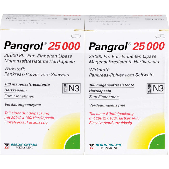 Pangrol  25 000, 25 000 Ph.-Eur.-Einheiten Lipase Magensaftresistente Hartkapseln, 200 St. Kapseln