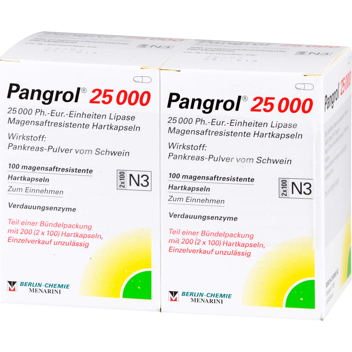 Pangrol  25 000, 25 000 Ph.-Eur.-Einheiten Lipase Magensaftresistente Hartkapseln, 200 St. Kapseln