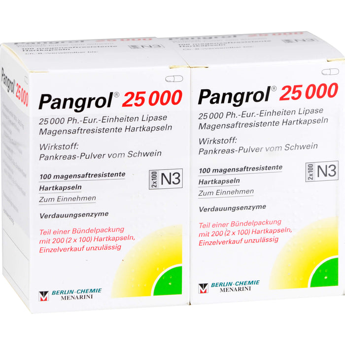Pangrol  25 000, 25 000 Ph.-Eur.-Einheiten Lipase Magensaftresistente Hartkapseln, 200 St. Kapseln