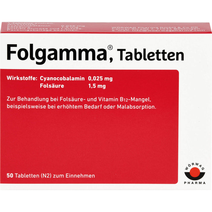 Folgamma Tabletten bei Folsäure und Vitamin B12 Mangel, 50 St. Tabletten