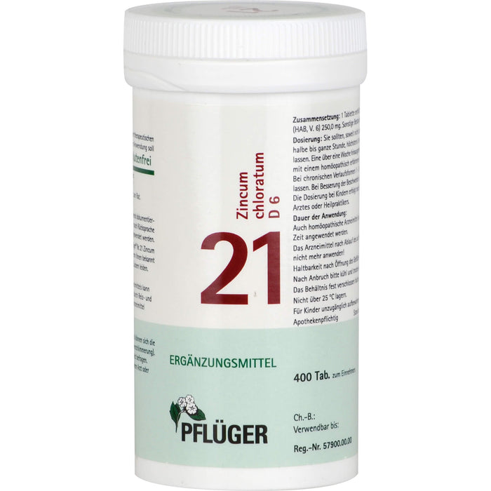 Pflüger Biochemie Nr.21 Zincum chloratum D6 Tabletten, 400 St. Tabletten