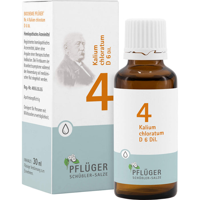 Pflüger Biochemie Nr.4 Kalium chloratum D6 Dilution, 30 ml Lösung