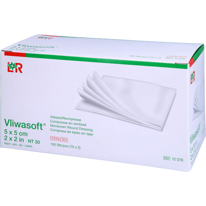 Vliwasoft Vliesstoffkompresse steril 5 x 5 cm 4lagig, 150 pcs. Compresses