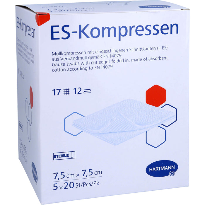 ES-Kompressen steril 7,5x7,5cm Großpackung 12fach, 5X20 St KOM