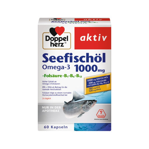 Doppelherz Seefischöl Omega-3 1000 mg + Folsäure Kapseln, 60 St. Kapseln