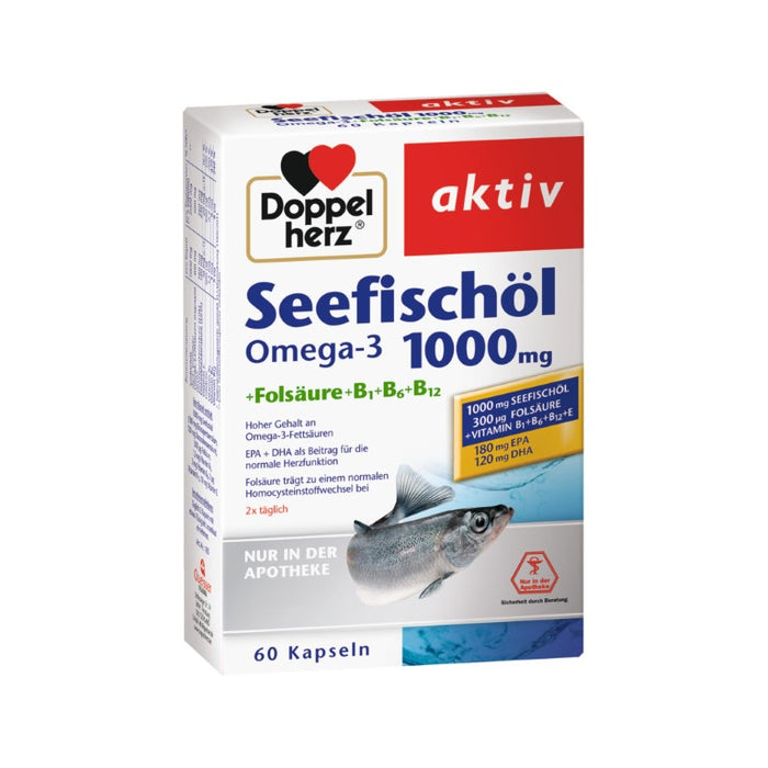 Doppelherz Seefischöl Omega-3 1000 mg + Folsäure Kapseln, 60 St KAP