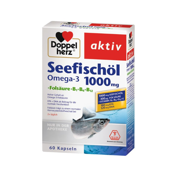 Doppelherz Seefischöl Omega-3 1000 mg + Folsäure Kapseln, 60 pcs. Capsules