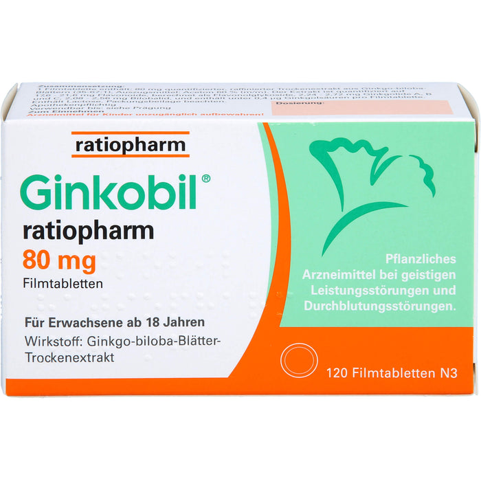 Ginkobil ratiopharm 80 mg Filmtabletten bei geistigen Leistungsstörungen und Durchblutungsstörungen, 120 St. Tabletten