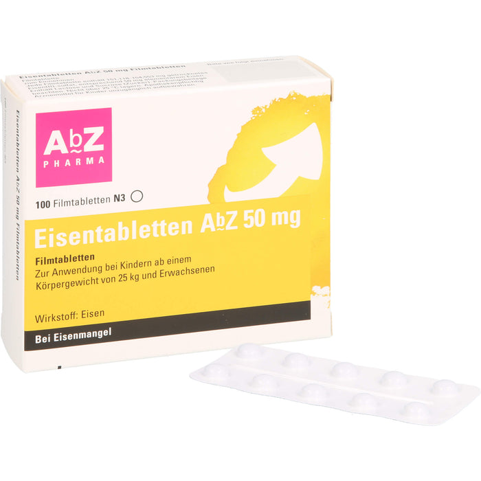 Eisentabletten AbZ 50 mg Filmtabletten, 100 pc Tablettes