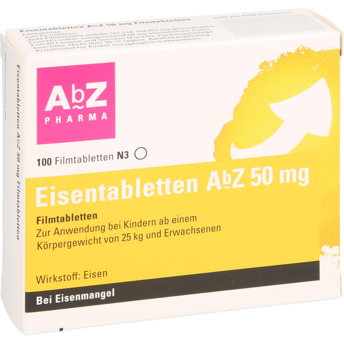 Eisentabletten AbZ 50 mg Filmtabletten, 100 pc Tablettes