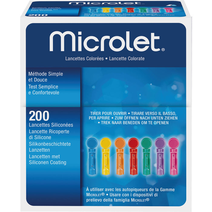 Microlet farbige silikonbeschichtete Lanzetten, 200 St. Packung