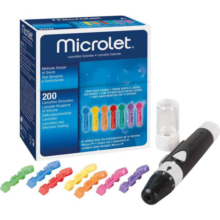 Microlet farbige silikonbeschichtete Lanzetten, 200 St. Packung