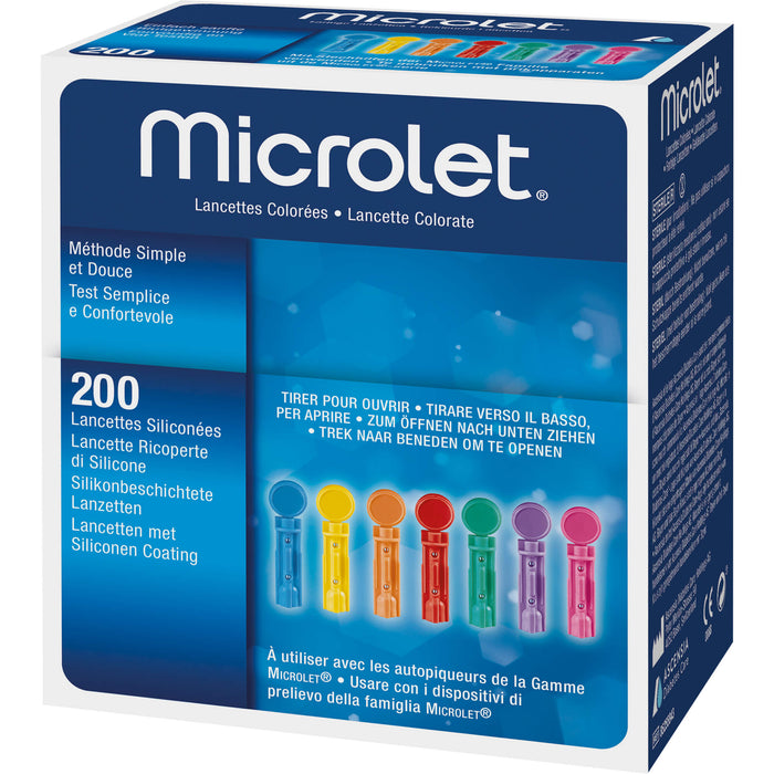Microlet farbige silikonbeschichtete Lanzetten, 200 pc Paquet