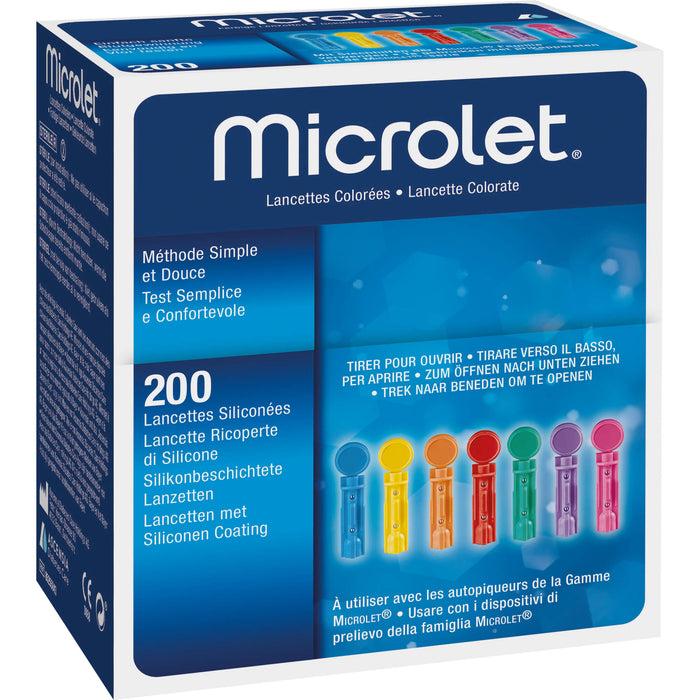 Microlet farbige silikonbeschichtete Lanzetten, 200 pc Paquet