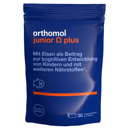 Orthomol junior Omega plus - mit Eisen als Beitrag zur normalen kognitiven Entwicklung von Kindern - mit Omega-3-Fettsäuren, Zink und B-Vitaminen, 30 St. Tagesportionen