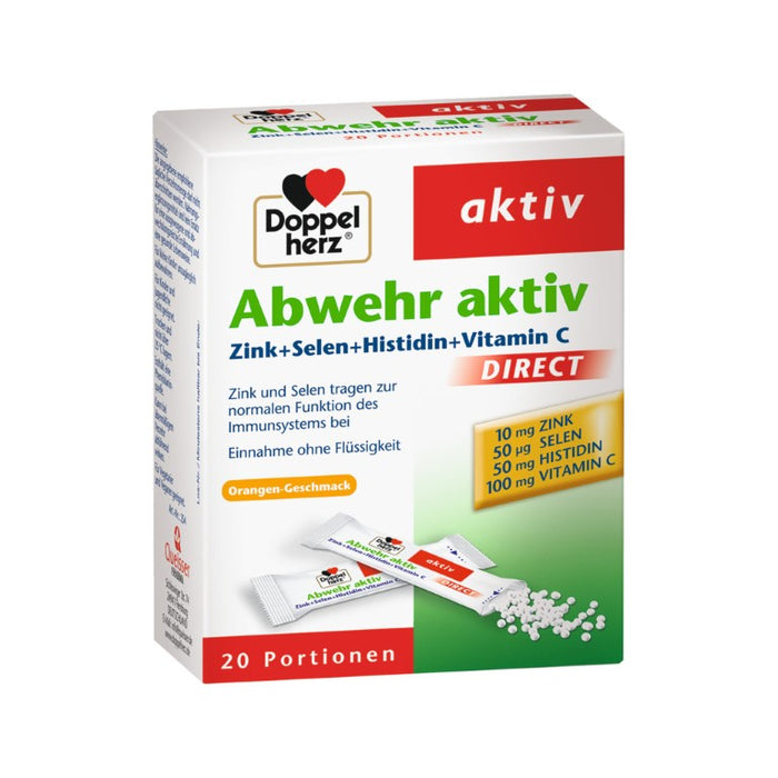 Doppelherz aktiv Abwehr direct Zink + Selen + Histidin fürs Immunsystem mit Orangengeschmack, 20 pc Sachets