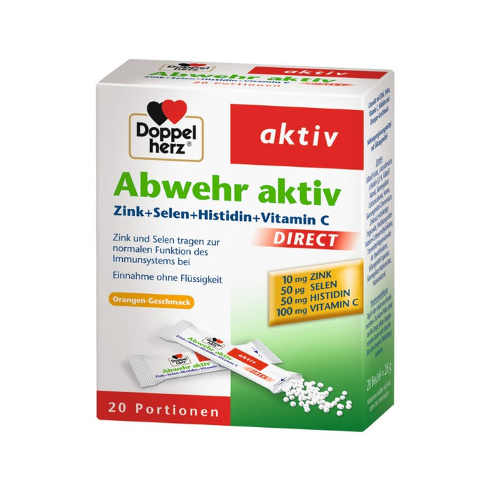 Doppelherz aktiv Abwehr direct Zink + Selen + Histidin fürs Immunsystem mit Orangengeschmack, 20 pc Sachets