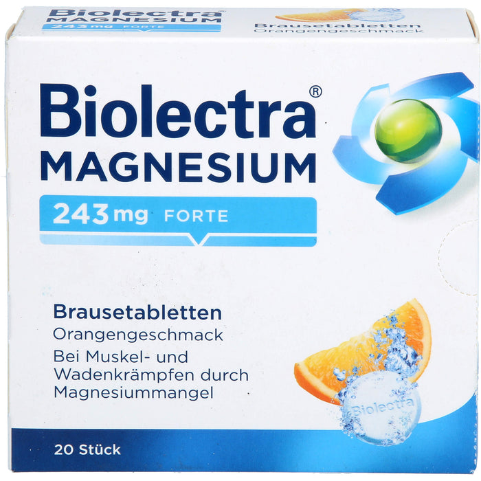 Biolectra Magnesium 243 mg forte Brausetabletten mit Orangengeschmack, 20 St. Tabletten