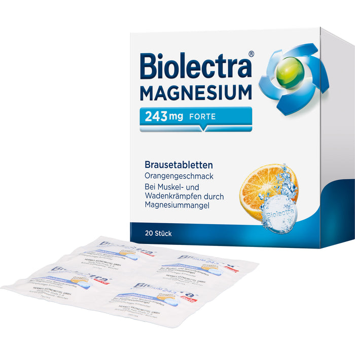 Biolectra Magnesium 243 mg forte Brausetabletten mit Orangengeschmack, 20 St. Tabletten
