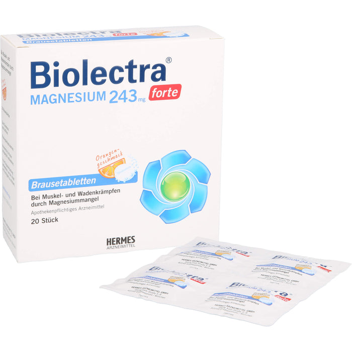 Biolectra Magnesium 243 mg forte Brausetabletten mit Orangengeschmack, 20 pc Tablettes