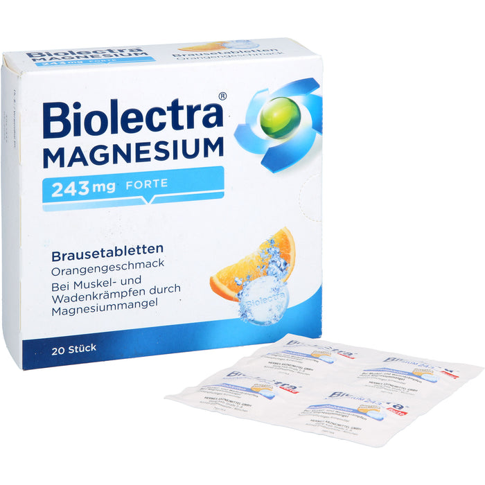 Biolectra Magnesium 243 mg forte Brausetabletten mit Orangengeschmack, 20 pc Tablettes